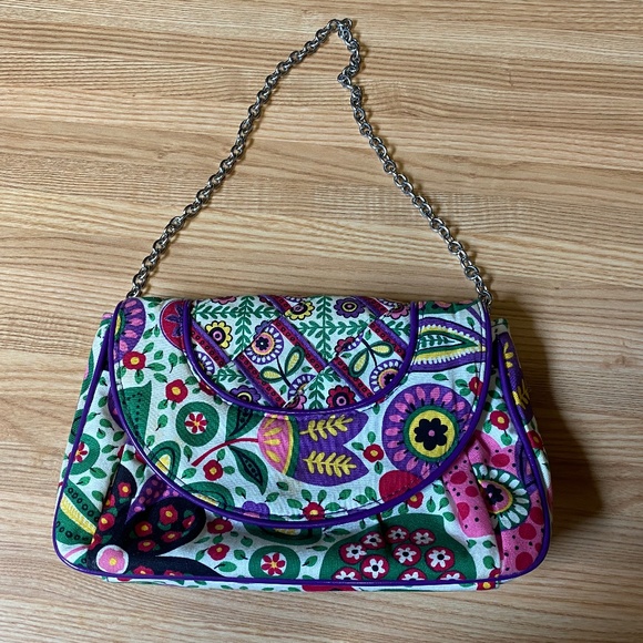Vera Bradley Viva La Vera Pattern Petite Clutch Handbag W Removable chain - Picture 1 of 5